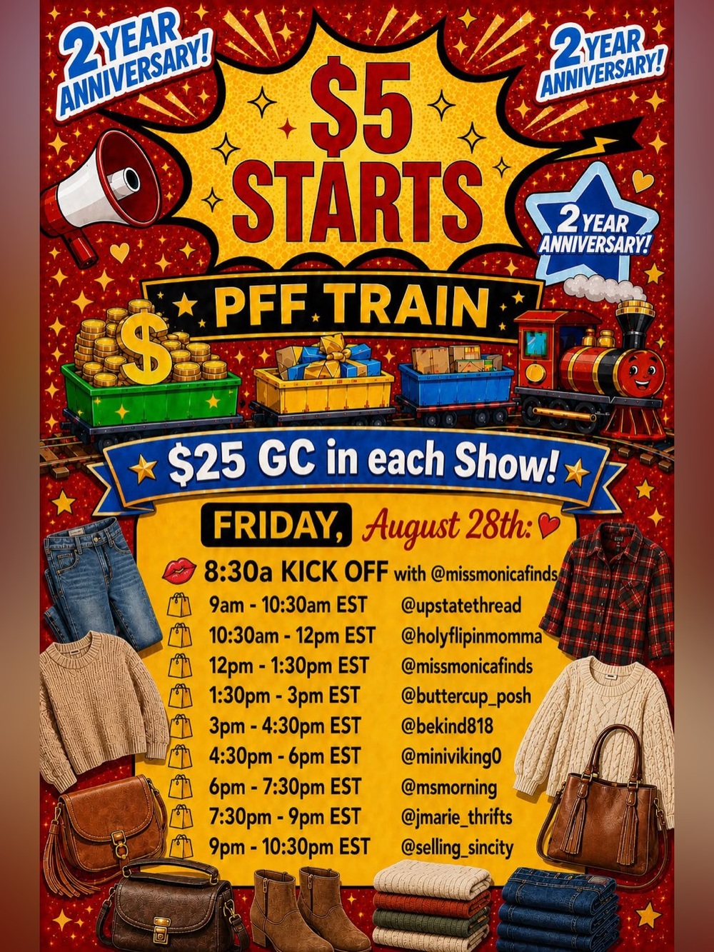 💃🏻🚂FRIDAY August 28th- PFF Train🚂💃🏻